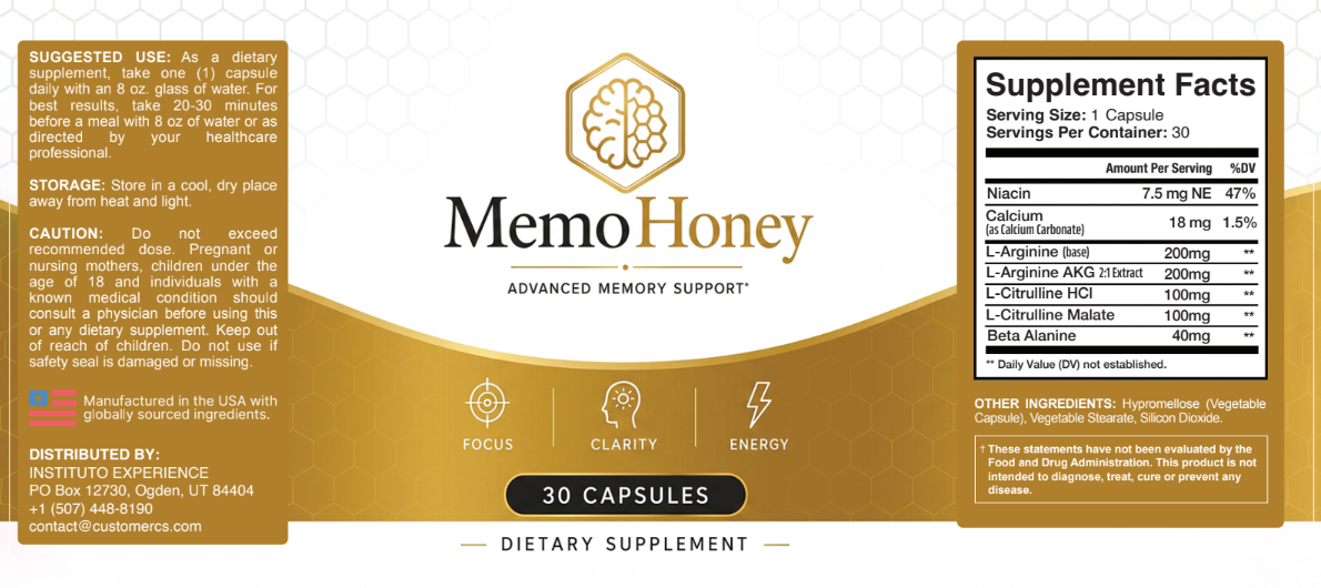 MemoHoney Ingredients Label